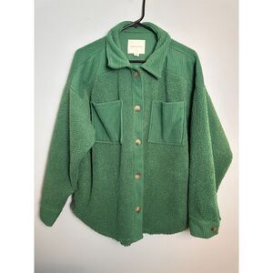 Women's American Eagle Green Plush Sherpa Cardigan Button up Sweater Size Small